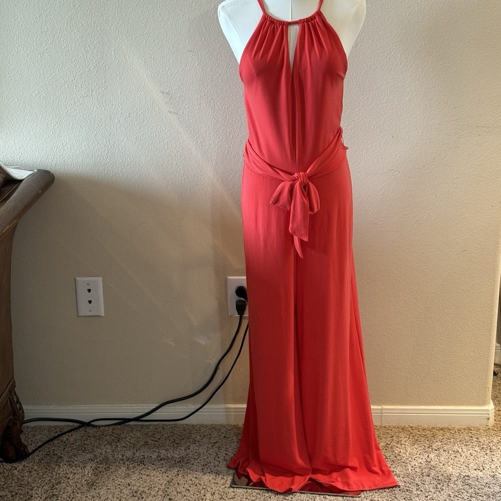 Lauren Ralph‎ Lauren Red Halter Palazzo Jumpsuit Tie Waist Sleeveless Size Small